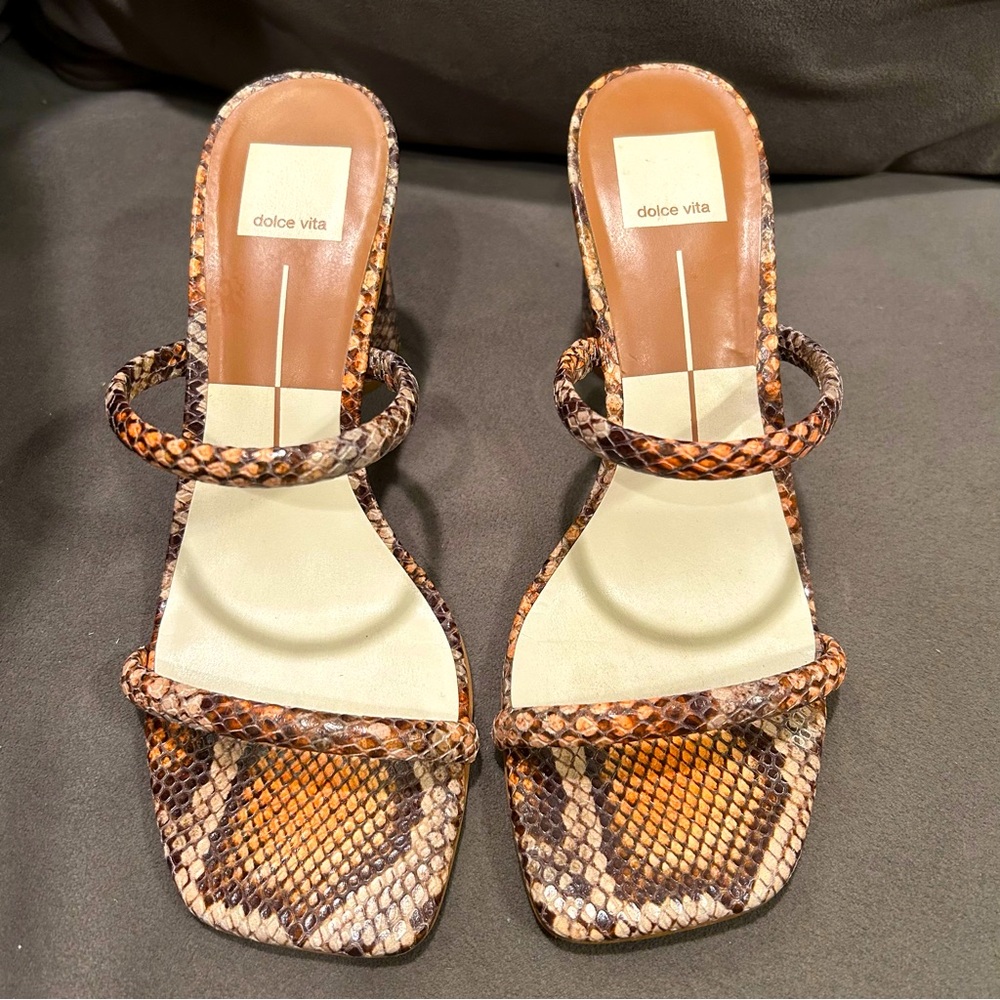 Dolce Vita Noles Snake Print Leather Heeled Women’s Slides Sandals Size 8.5 - Picture 3 of 13
